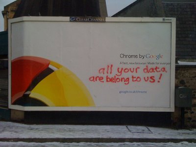 Pub pour Chrome Google taguée « Toutes vos données nous appartiennent »