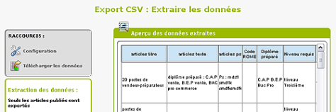 Page d'Export C.S.V